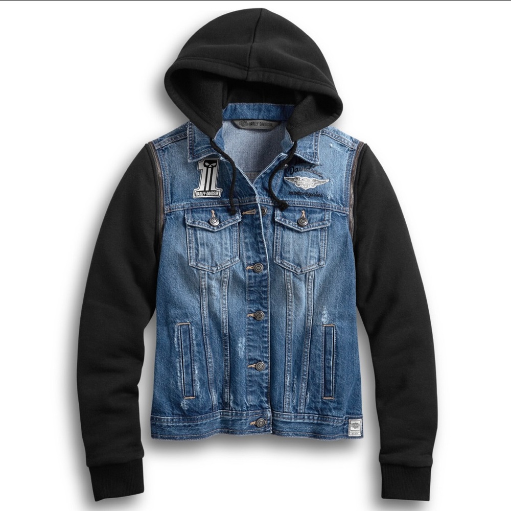 Harley-Davidson Convertible Jean Jacket with black hoodie